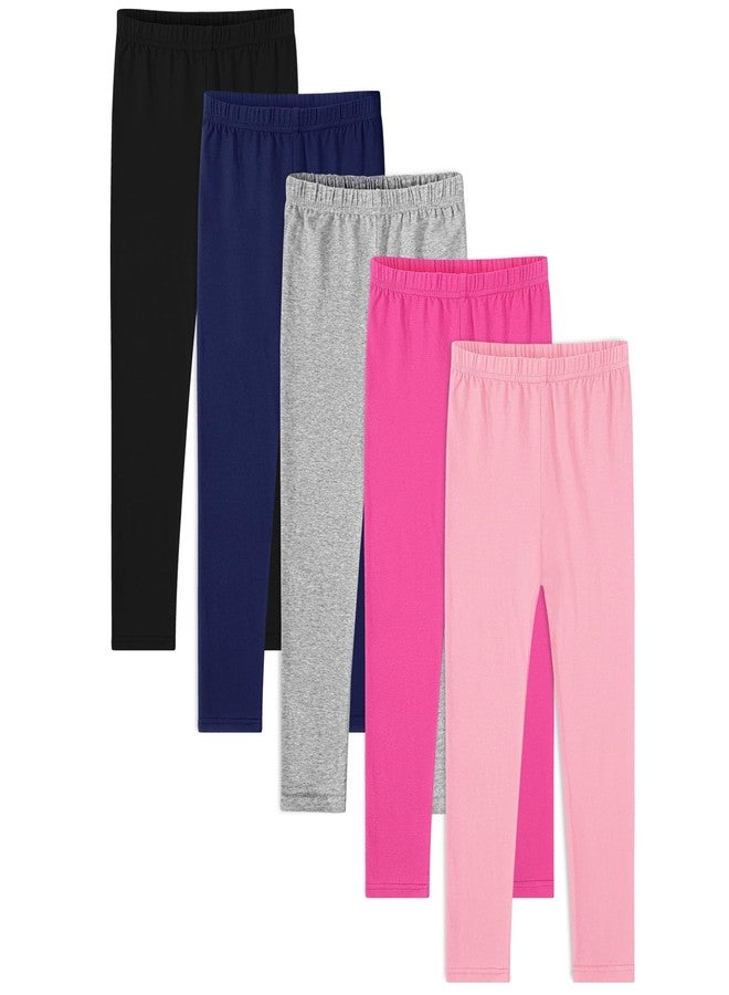 BOOPH 5 Pack Girls Leggings Full Length Stretchy Pants Cotton Kids Footless Multi 5-6 Years - Image 1